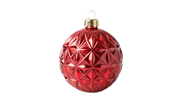 Large red Christmas tree ball bauble ornament on transparent background