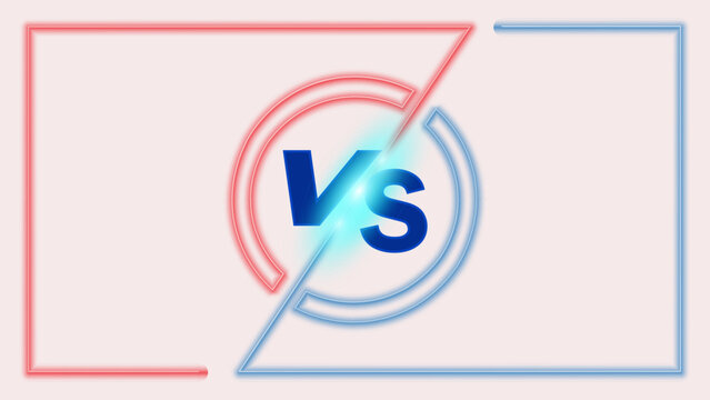 Versus screen comparison header vector illustration. VS letters confrontation battle background template in red and blue neon frame style for sports match and gaming competition.