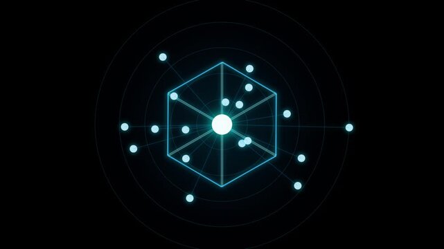 Abstract quantum cyber data network loop seamless animation with glowing blue hexagonal connections