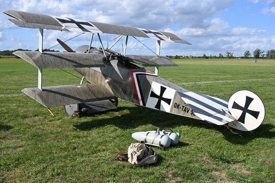 Fokker Dr.I Triplane on an Airfield Viewed Up Close
