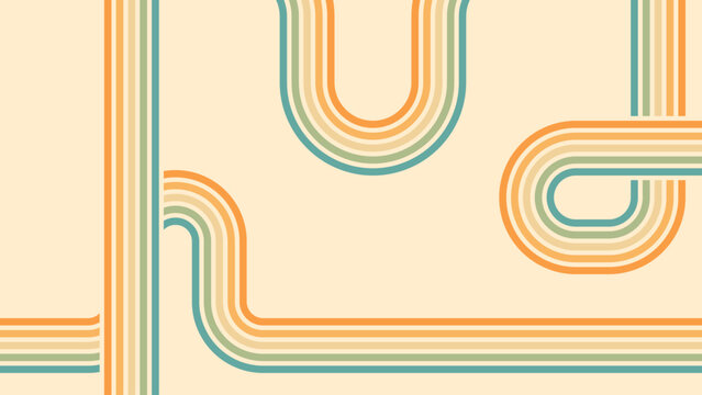 Abstract background of rainbow groovy Wavy Line design in 1970s Hippie Retro style. Vector pattern ready to use for cloth, textile, wrap and other.