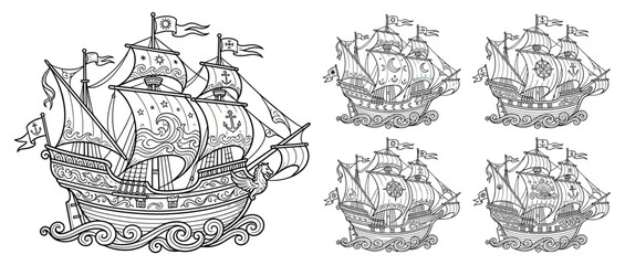 Ornate Vintage Sailing Ship Illustration © Jokel