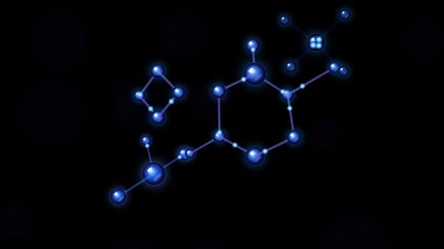Abstract blue molecular lattice motion loop with glowing connections on a black background