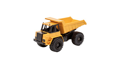 Yellow plastic toy dump truck construction vehicle isolated on transparent background © Rhea