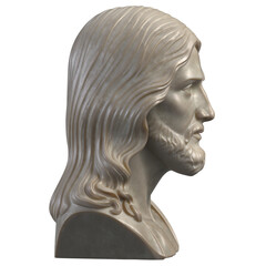 Fototapeta premium Stone Sculpture of Jesus Christ Bust with Long Hair and Beard, Matte Off-White Finish, 3D Render Isolated