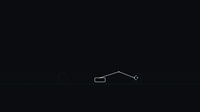 Mechanical linkage mechanism simulation animation of robotic arm and piston motion on dark background