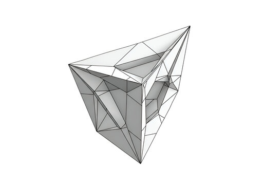 Geometric wireframe polyhedron structure, abstract 3D shape, futuristic network