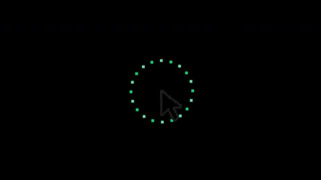 Retro bit pixel mouse cursor clicking with expanding ripple burst effect rendered in 4K resolution with an alpha transparent background