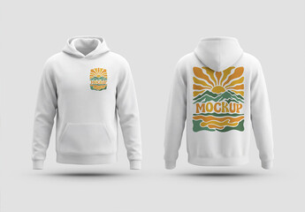 Front and Back Hoodies Mockup Isolated on Clean White