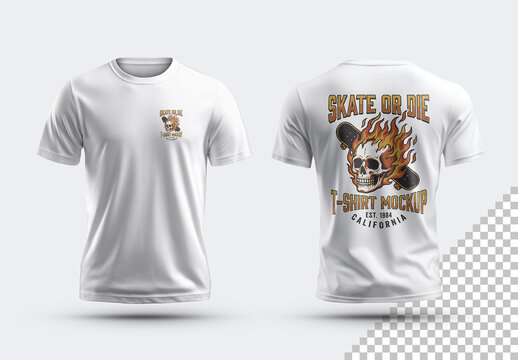 Isolated White T-shirts Mockup With Shadows - Front and Back Views