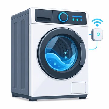 Smart Washing Machine Illustration with Wi-Fi Connection