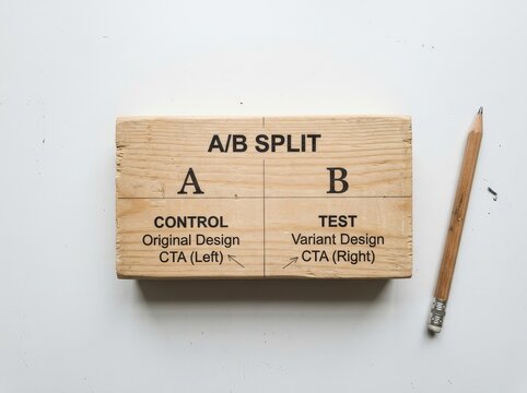 Wooden block with AB split testing concept and pencil