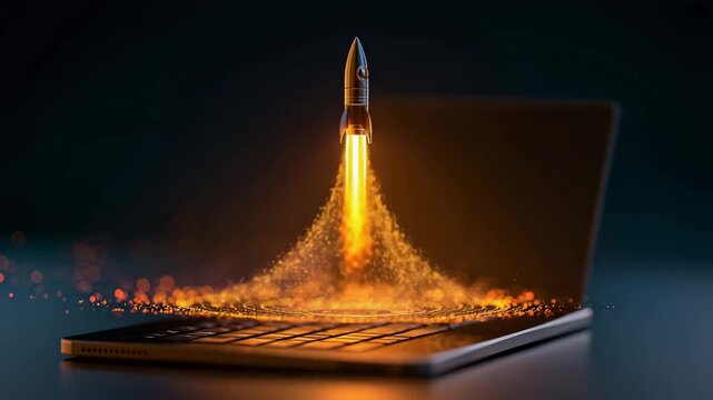 Futuristic Rocket Launching from Digital Tablet