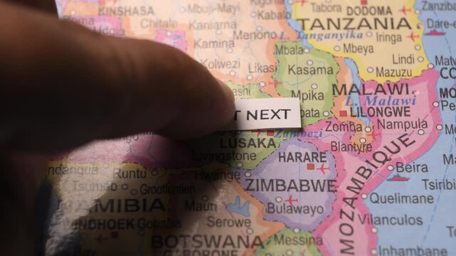 Visit Next note placed on map of Africa travel destination concept