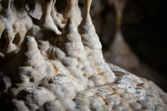 Stalactite drip formations in flowstone