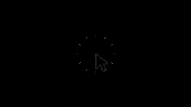 Retro bit pixel mouse cursor clicking with an expanding circular ripple burst effect rendered in 4K resolution with an alpha transparent