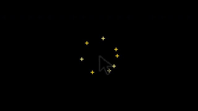 Retro bit pixel mouse cursor clicking with expanding ripple burst effect rendered in 4K resolution with an alpha channel transparent
