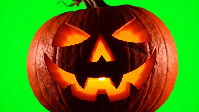 Green Screen Halloween Jack-o'-Lantern Flickering &mdash; Flickering Carved Pumpkin Glow for Cozy Spooky VFX