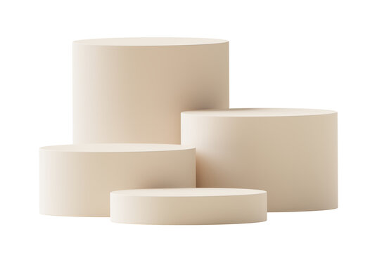 Beige 3d cylinder podium stand pedestal platform product display mockup isolated on transparent png background
