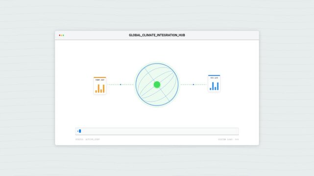 Climate data analysis software interface displaying global information graphics on screen