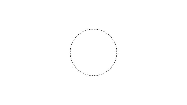 Dotted line flat black colar circle frame animation , Animation of a dotted line flat circle path from left to right point on white background 4k motion video.