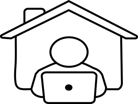 Linear work from home icon person laptop house remote worker vector illustration