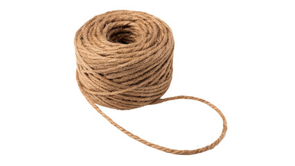 Coiled roll of natural brown jute twine rope on transparent background © Elsie