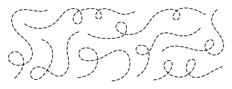 Hand drawn squiggly dashed, dotted lines, curved lines vector collection