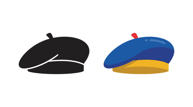 A beret with a color variation and black silhouette illustration
