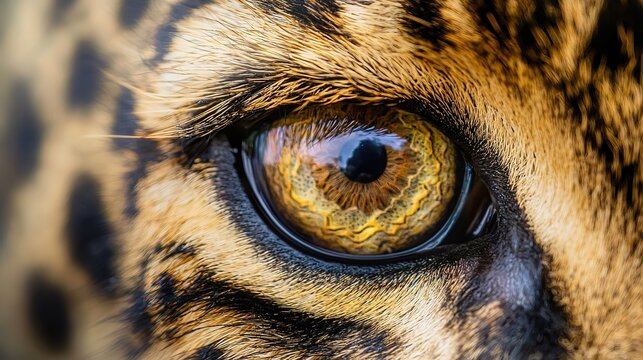 Close-up of a leopard's eye, intense, yellow iris, black pupil, focused