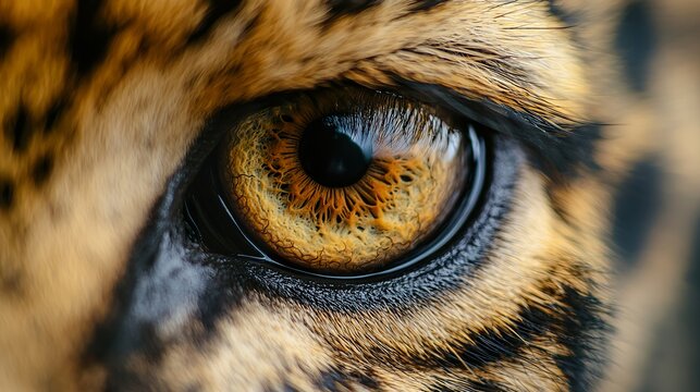 Close-up of a leopard's eye, intense, yellow iris, black pupil, focused