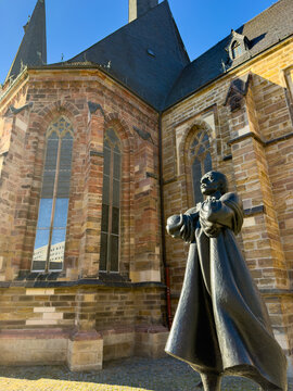 Thomas M&uuml;ntzer Statue at Historic Church in Zwickau Germany