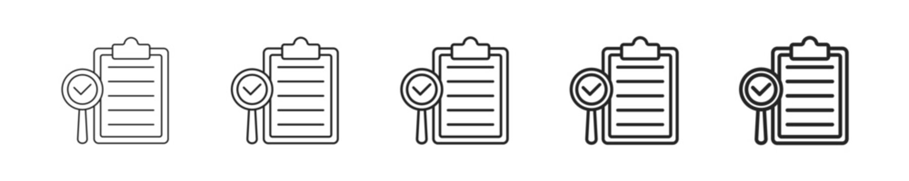 Audit vector icon in minimalist line style. Clean editable stroke illustration with geometric design and monochrome appearance, isolated on white background