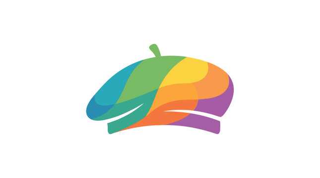 Colorful beret silhouette with overlapping layers and a white background