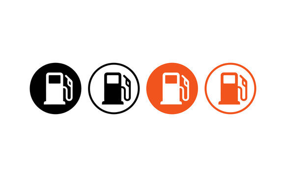 Modern fuel pump icons in black and orange circular button variations