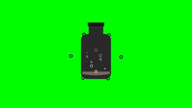 Black glass medicine jars with bubbling liquid on green screen