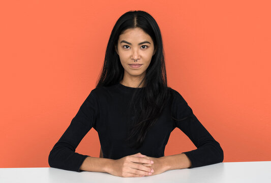 Young woman casual studio portriat in crop-top