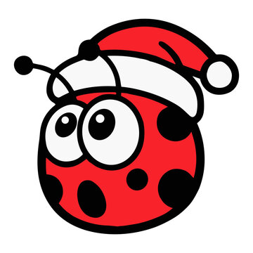 Cute Christmas Ladybug with Santa Hat, Funny Cartoon Ladybird Holiday Character, Editable Vector Isolated on Transparent Background