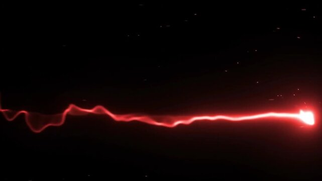 Glowing Red Neon Line Sweeping Across Black Background, Abstract Laser Light Animation