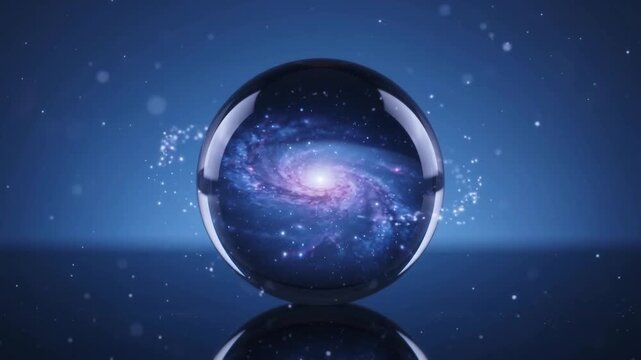 Swirling Galaxy Nebula Inside Crystal Orb Surreal Space Concept