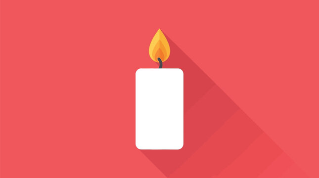 Minimalist vector graphic illustration featuring burning white candle with long shadow design on red background