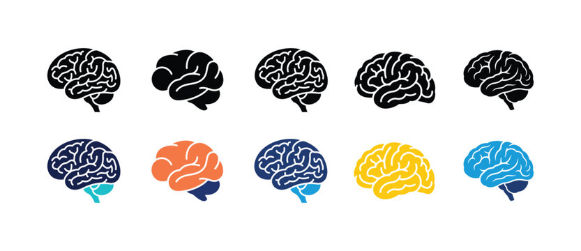 Brain Icon Collection Set Vector Illustration for Human Organ Psychology Logo Design