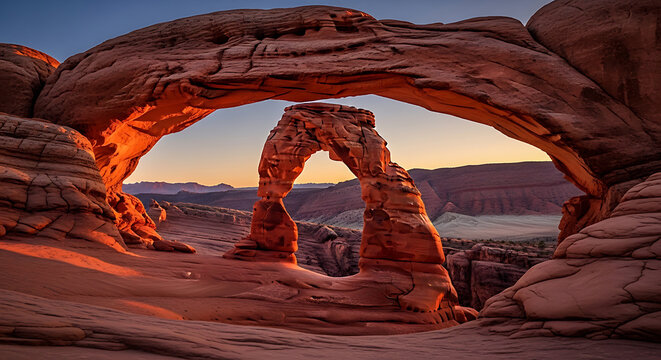 Smooth Red Rock Arches National Park Delicate Arch Sunset Light