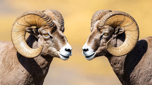 Bighorn sheep ram clashing horns with another, powerful, territorial display