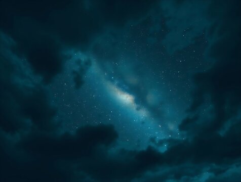 Dark Blue Abstract Space Nebula Background.