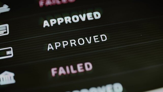 Payment status rows switch between approval and failure