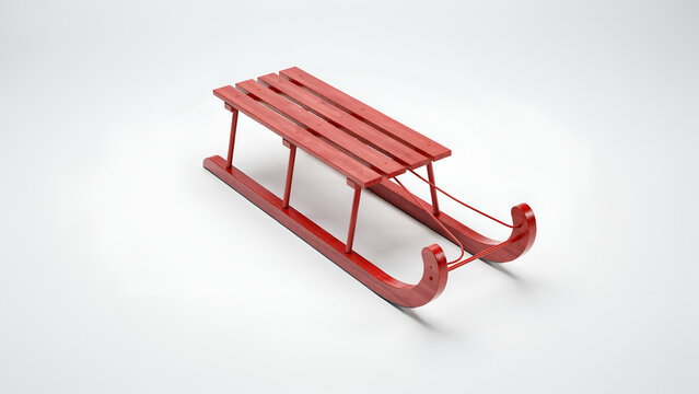 A classic red wooden sled isolated on white background