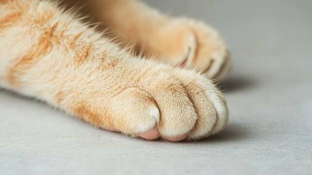 Close-up of a domestic cat's paw, soft pads, retracted claws, delicate