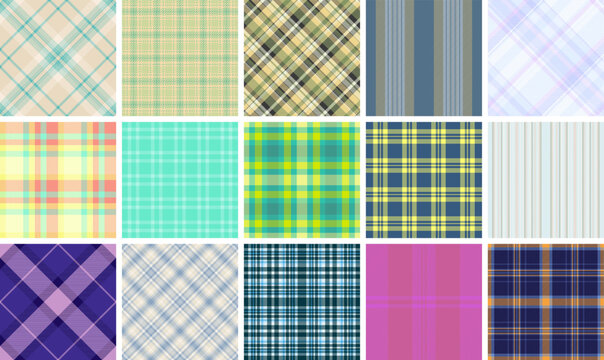 Seamless plaid tartan vector pattern set for colorful fabric and textile design