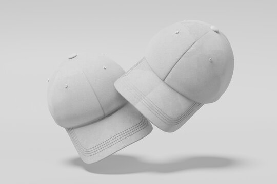 Cap Mockups Floating in Studio Backdrop for Apparel Branding Design